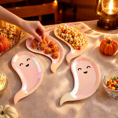 Ghost-Shaped Disposable Paper Plates for Halloween Party - 40 Pack