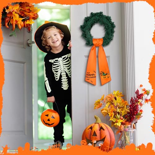 Halloween Wreath Sash Front Door Decor - Orange Embroidery, 56 Inch Variation