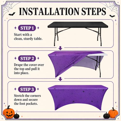 Halloween Spiderweb Tablecloth Set - 6ft Spandex Cover for Tables, 2 Pieces - Black & Purple, Variation of THIS listing