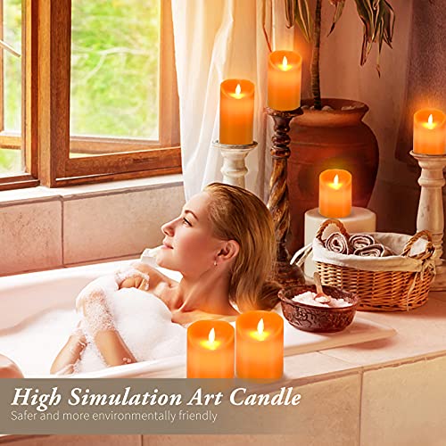 Flameless Flickering Candles Set with Remote Control - Pumpkin Color, 4, 5, 6 Inch