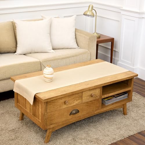 Pure Linen Table Runner Beige 14x48 in Athena - Handcrafted, Machine Washable