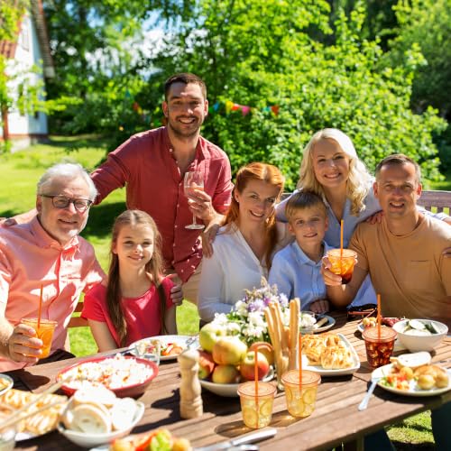 Orange Plastic Party Cups with Lids and Straws - 12oz, 50 Pack, Variation: Orange / 12oz-50pcs