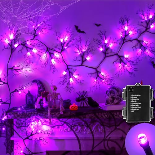 Halloween Willow Vine Garland with Purple LED Lights - 9 Ft Indoor Decor with Timer & 8 Modes