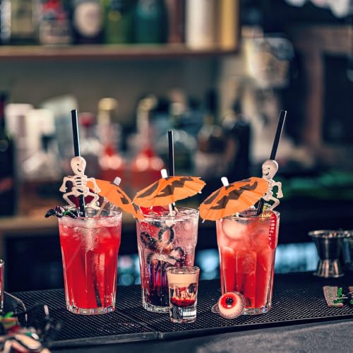 Halloween Pumpkin Cocktail Umbrellas - 100 Pack Party Drink Decor