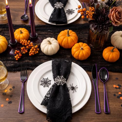 Halloween Plastic Silverware Set - Black & Purple Flatware for Parties, 180PCS
