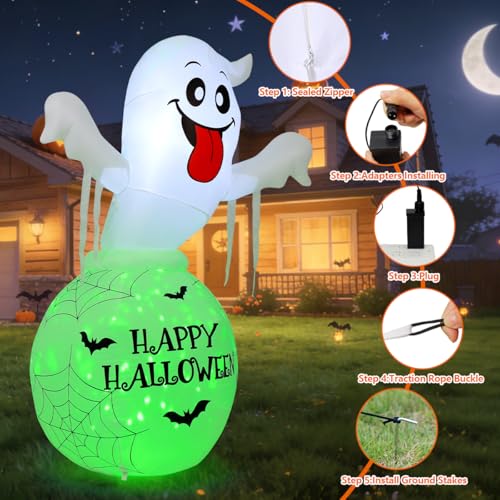 6 Ft Halloween Ghost in Bottle Inflatable Yard Decoration with LEDs