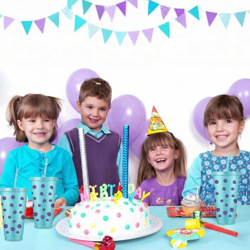 Purple Monster Party Cups with Lids & Straws - 15 Pack, 24oz