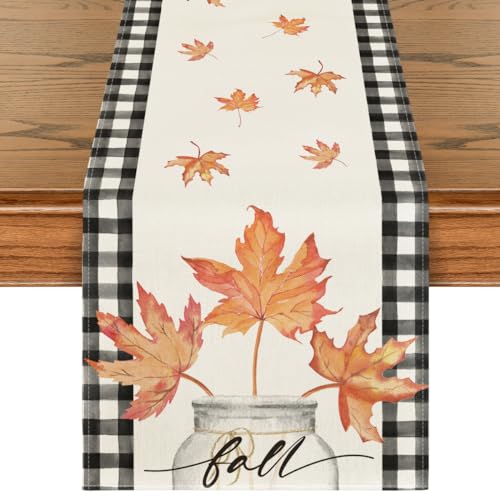 13x90 Inch Buffalo Plaid Fall Table Runner - Beige, Autumn Home Decor