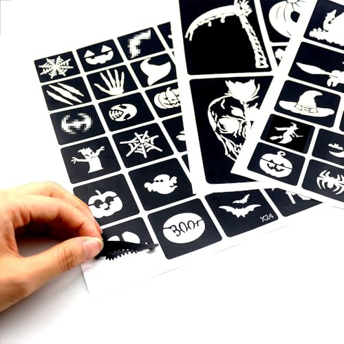 Halloween Glitter Tattoo Stencil Kit for Kids - Black Variation, 45 Designs