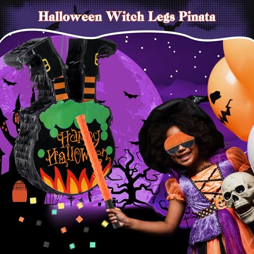 Halloween Witch Legs Piñata Set with Blindfold Bat & Confetti for Party Decorations