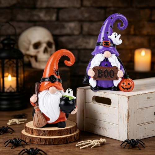 Halloween Gnome Decorations Set of 2 Resin Spooky Figurines Indoor Home Decor