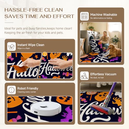 Halloween Kitchen Rug Set 3-Piece Black Pumpkin Ghost Bat Non-Slip Floor Mat