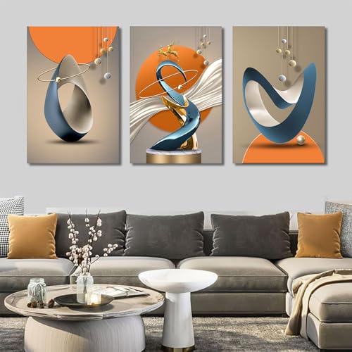 Yellow Gold 3-Piece Modern Abstract Canvas Wall Art Set - 12x16in