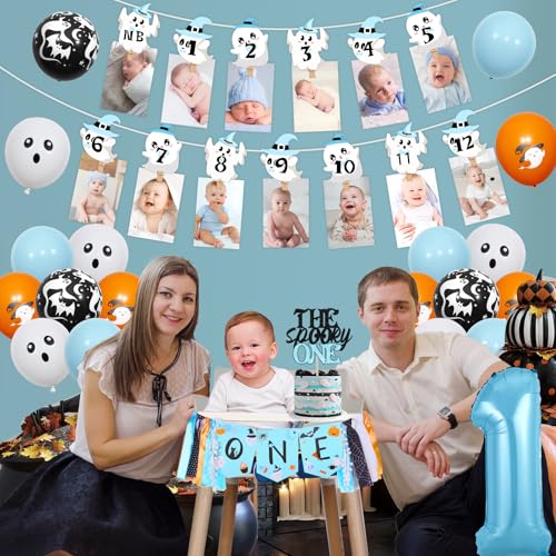Halloween 1st Birthday Party Decorations Boy Set with Banner Balloons Backdrop & Cake Topper