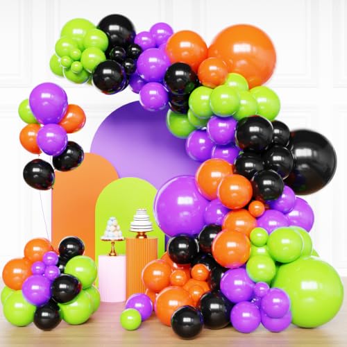 Halloween Balloons Arch Kit - Black, Orange, Purple, Green - 124pcs