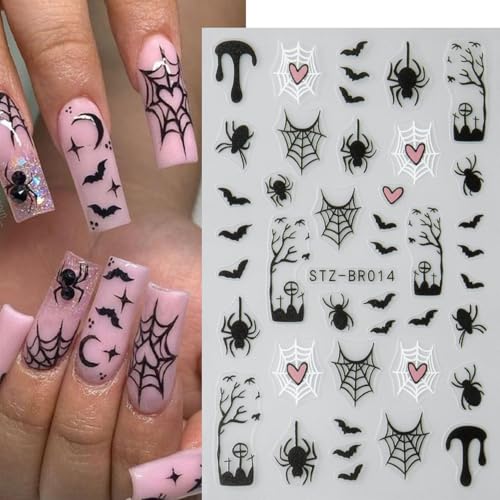 Halloween Ghosts Bat Spider Web Nail Stickers - Self-Adhesive Nail Art Decals - Halloween 06