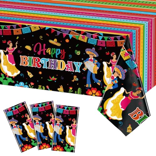 Mexican Fiesta Plastic Tablecloth 54x108 Inches - 3 Pack for Parties