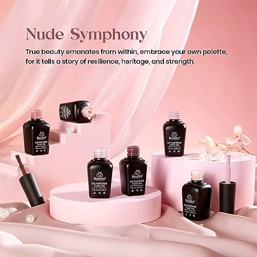 Nude Gel Nail Polish Set - Mixed Finishes | Pink & Neutral Shades, 6 Colors