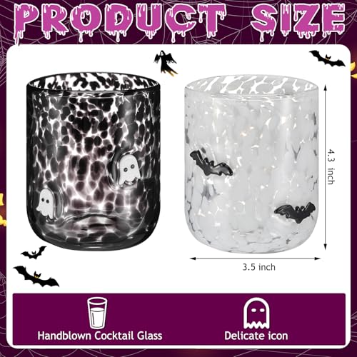 Halloween Glass Cup Set - 2 Pcs Ghost and Bat Icon Drinkware - Funnymoom