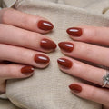 CurvLife Extra Short Almond Press-On Nails - Cocoa Glow Brown, Soft Gel, Reusable