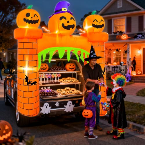 Halloween Inflatable Pumpkin Castle Car Decorations Kit - 6 FT with LED Lights
