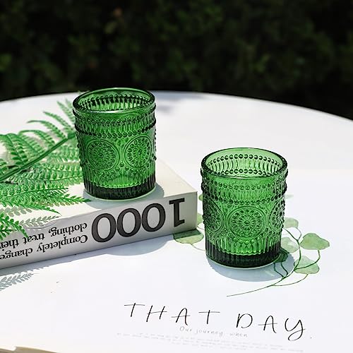 Green Candle Holder Set of 12 - Sunflower Glass Votive Candlestick - Green / 12