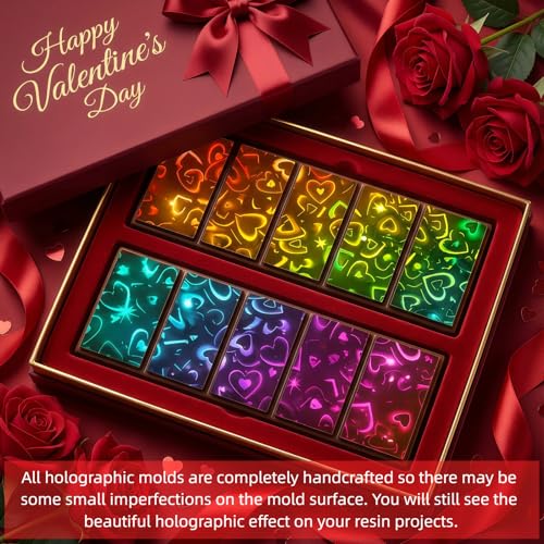 Holographic Silicone Chocolate Mold Rectangle & Heart - Rainbow Light Effect
