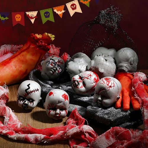 Halloween Baby Doll Heads 48 Pcs Bloody Scary Plastic Props - Classic Variation