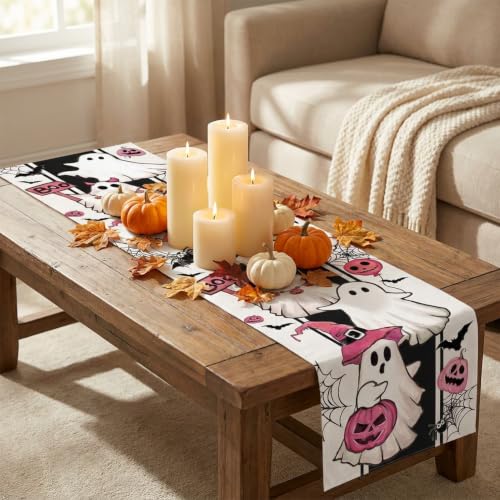 Halloween Pink Ghost Table Runner 72x13 Inch Spooky Cute Fall Decor Variation of THIS listing