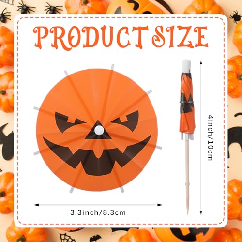Halloween Pumpkin Cocktail Umbrella Picks - 100 Pack Party Decor