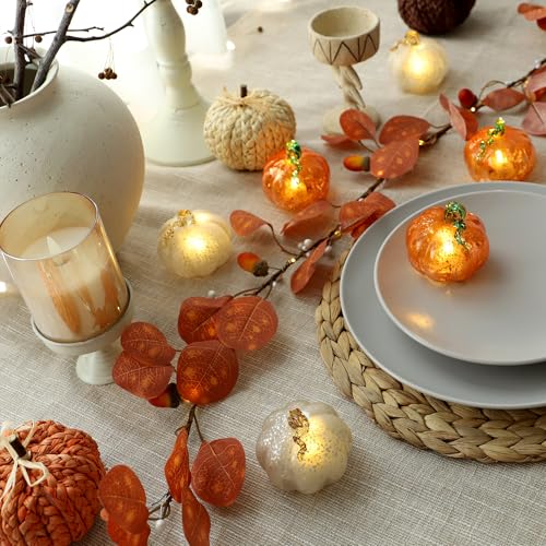 Silver Light Up Pumpkin Set of 3 - Small Glass Halloween Fall Decor for Tables