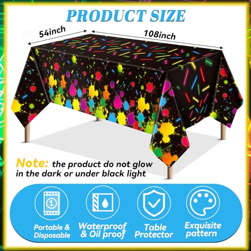 VitalCozy 6 Pcs Neon Glow-in-The-Dark Tablecloths for Parties - 80s Style