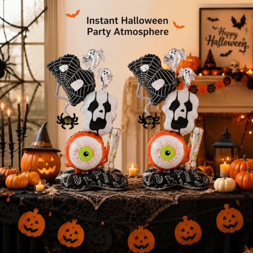 Halloween Foil Balloons Set - Spooky Eyeball Ghost Spider Skull Decor, 2 Pack