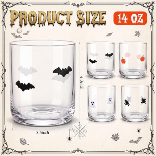 Halloween Icon Juice Glasses Set - 14 oz Ghost Pumpkin Bat Spider, 4 Pack
