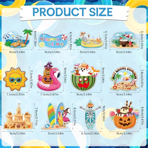 Summer Halloween Tree Ornaments Set - Wooden Tropical & Spooky Decor, 24 Pieces
