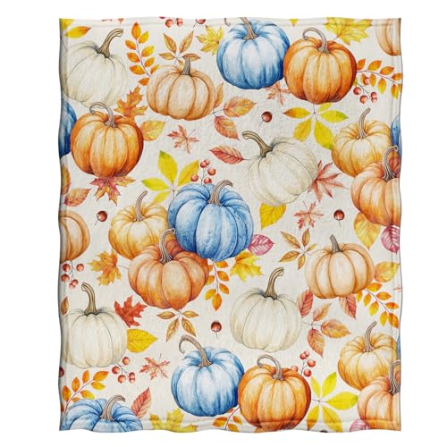 Pumpkin Halloween Throw Blanket - Orange Blue 50x60 Inches Fall Decor Gift