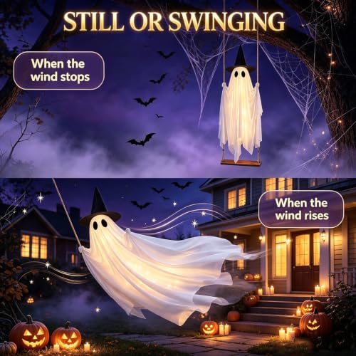 Large Outdoor Hanging Ghost Swing Decoration - 5FT Spooky Halloween Yard Decor