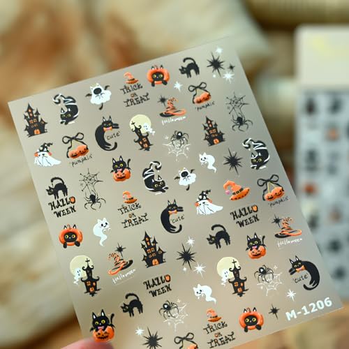 Halloween Ghost Spider Nail Stickers - Self-Adhesive Pumpkin & Black Cat Decals, Variation 2