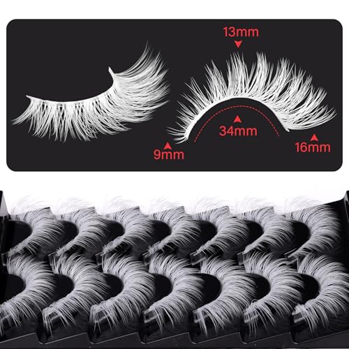 White Halloween False Lashes - Natural Look, Spiky Devil Style, 7 Pairs - H-white