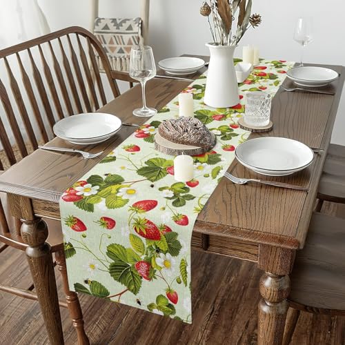 Jejeloiu Strawberry Table Runner 13 x 90 Inch Home Decor, Festive & Washable