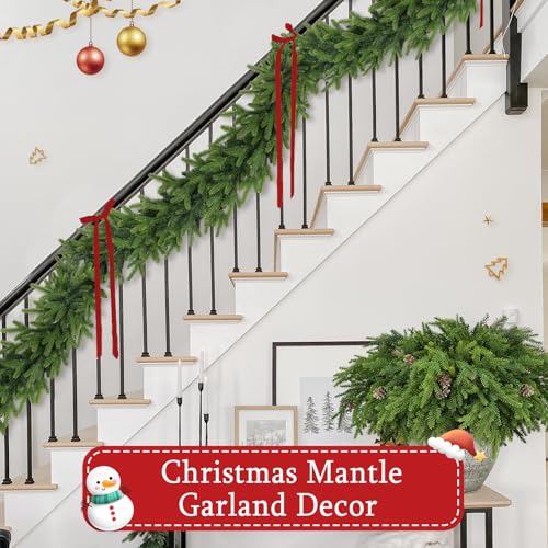 9Ft Artificial Christmas Garland for Staircase & Fireplace - Soft Pine, Realistic & Bendable Holiday Decor