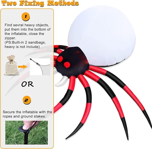 10FT Inflatable Spider Halloween Yard Decor with Rotating LED Flame and Stabilizing Accessories - Outdoor Garden Lawn Ghost Prop