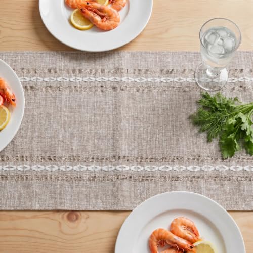 Brown Embroidered Farmhouse Table Runner - 13 x 108 Inch Rustic Kitchen Decor - Seasonal Home Dining Accessory
