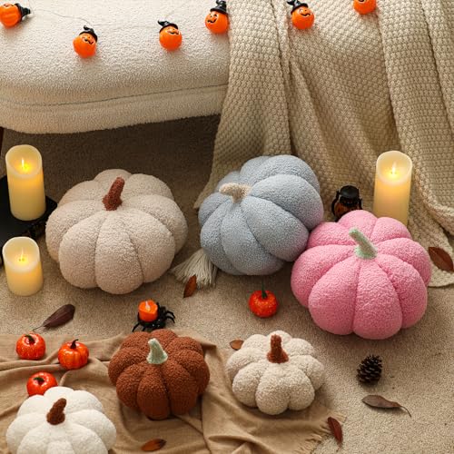 Pink Halloween Pumpkin Throw Pillow - 6x12 Inches Teddy Fleece Accent Cushion - Pack of 1