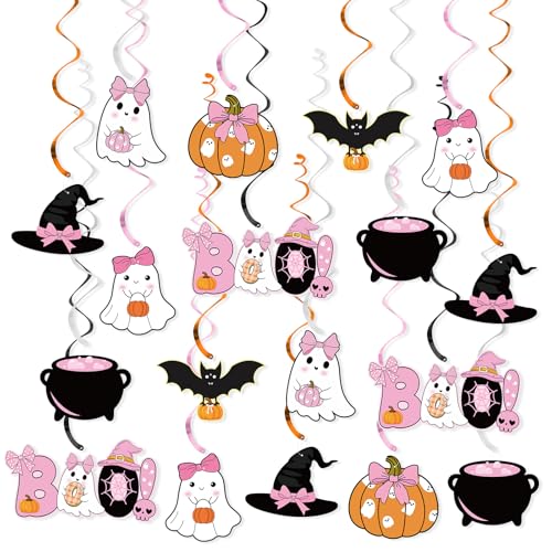 Halloween Hanging Swirl Decorations Set - Pink Ghost Bat Pumpkin Bows Party Streamers