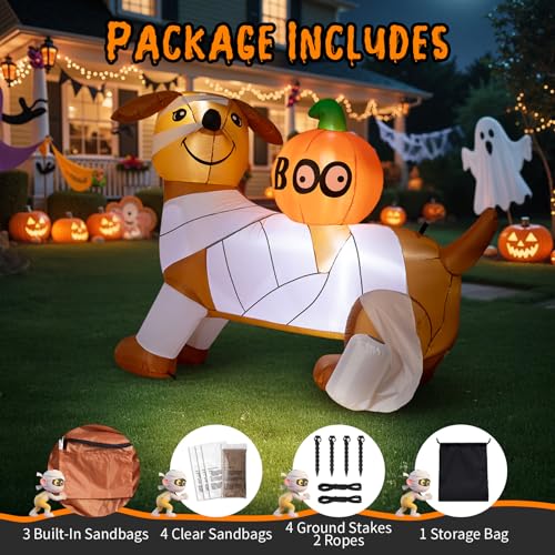 5FT Halloween Inflatable Mummy Dog - Funny Outdoor Yard Decor with Boo Pumpkin