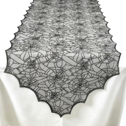Halloween Table Runner Black Lace Spider Web 18x72 Inch - Variation Black a / 1