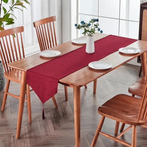 Waterproof Washable Table Runner - Ruby Red 14x118 Inch for Dining & Events