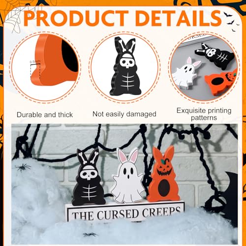 Gothic Easter Bunny Decorations Set - Wooden Skeleton Ghost Pumpkin Table Centerpiece