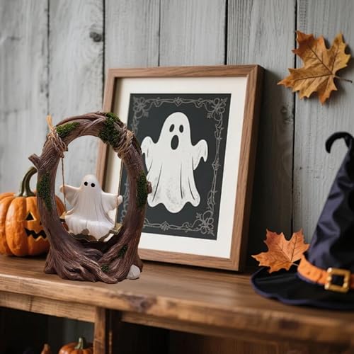 Halloween Swing Ghost Decor - Cute Resin Window Sill Ornament for Parties & Outdoor
